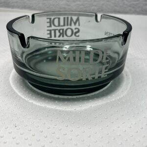 Milde Sorte Round Glass Ashtray Vintage Clear Black Glass Barware